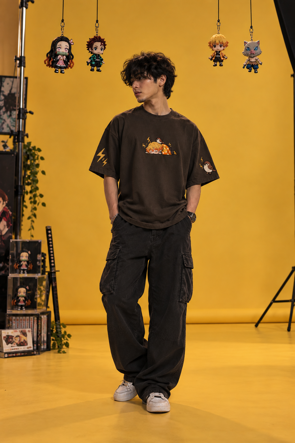 Sleepy Zenitsu oversized anime streetwear T-shirt in brown by ASCENDRY