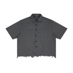 Unisex Distressed Plaid Boxy Shirt