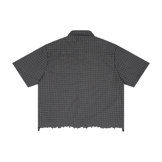 Unisex Distressed Plaid Boxy Shirt Main Image