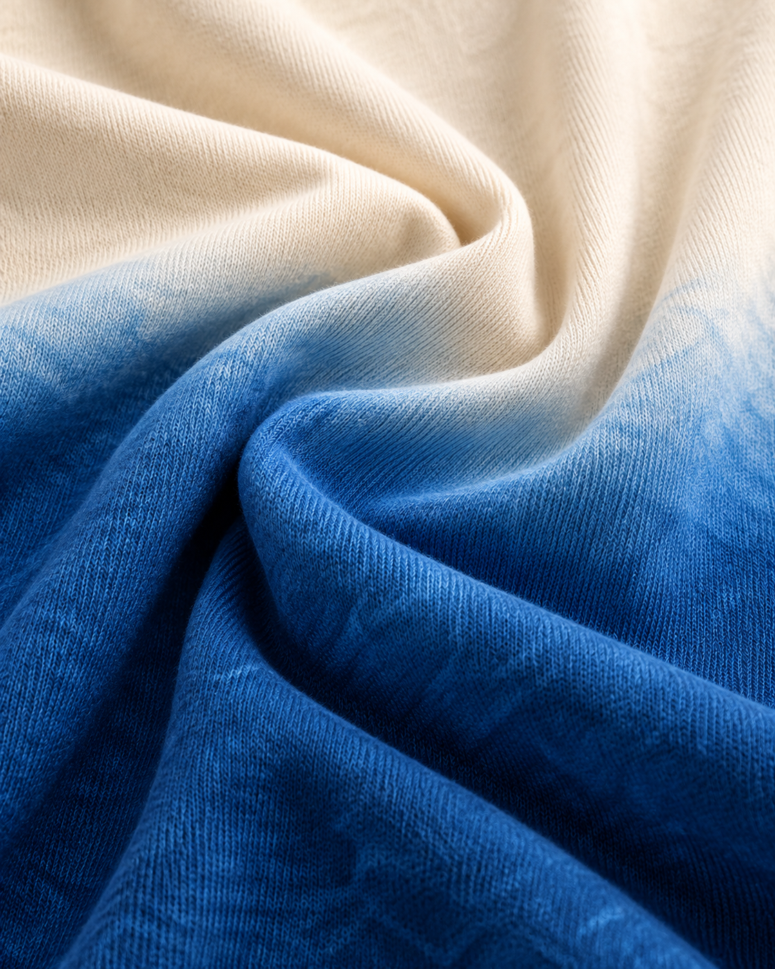 240 GSM poly spandex smooth cream to blue ombre fabric detail