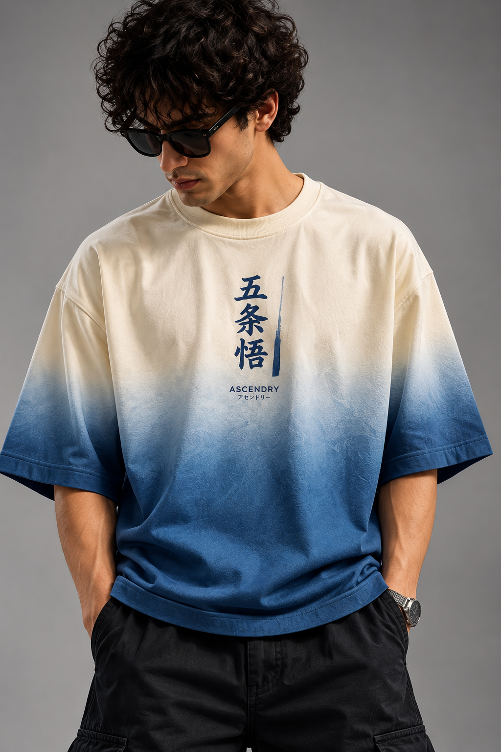 Gojo anime oversized T-shirt front print detail ASCENDRY