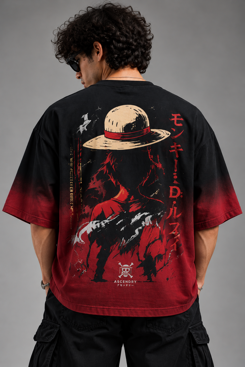 Monkey D Luffy straw hat Japanese typography anime full sublimation back detail