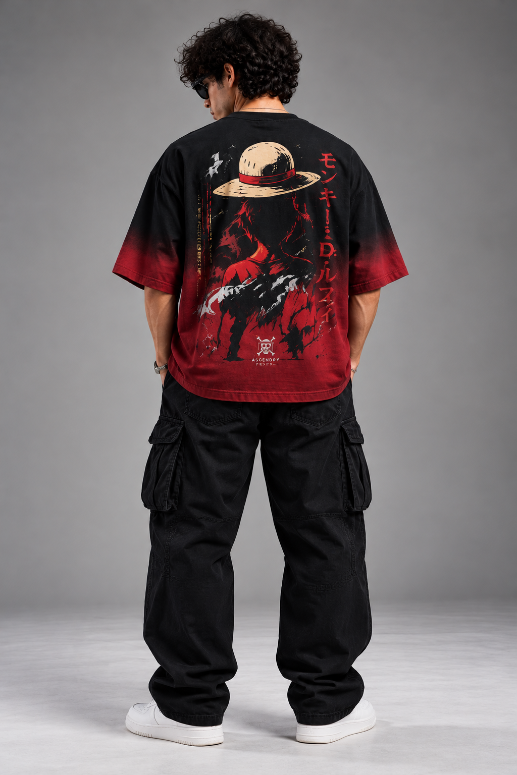 ASCENDRY One Piece Luffy ombre oversized tee full back anime artwork