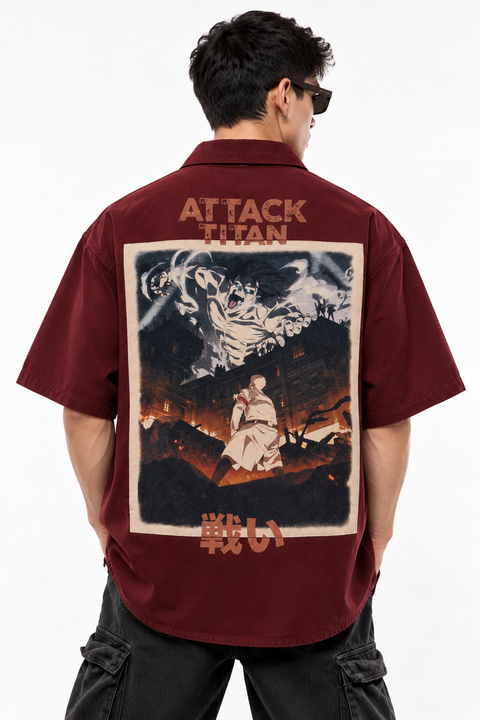 Attack on Titan Oversized Maroon Shirt