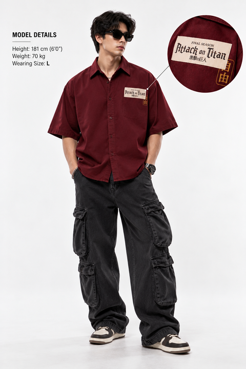 Attack on Titan Oversized Maroon Shirt