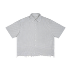 Unisex Distressed Plaid Boxy Shirt