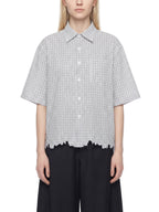 Unisex Distressed Plaid Boxy Shirt
