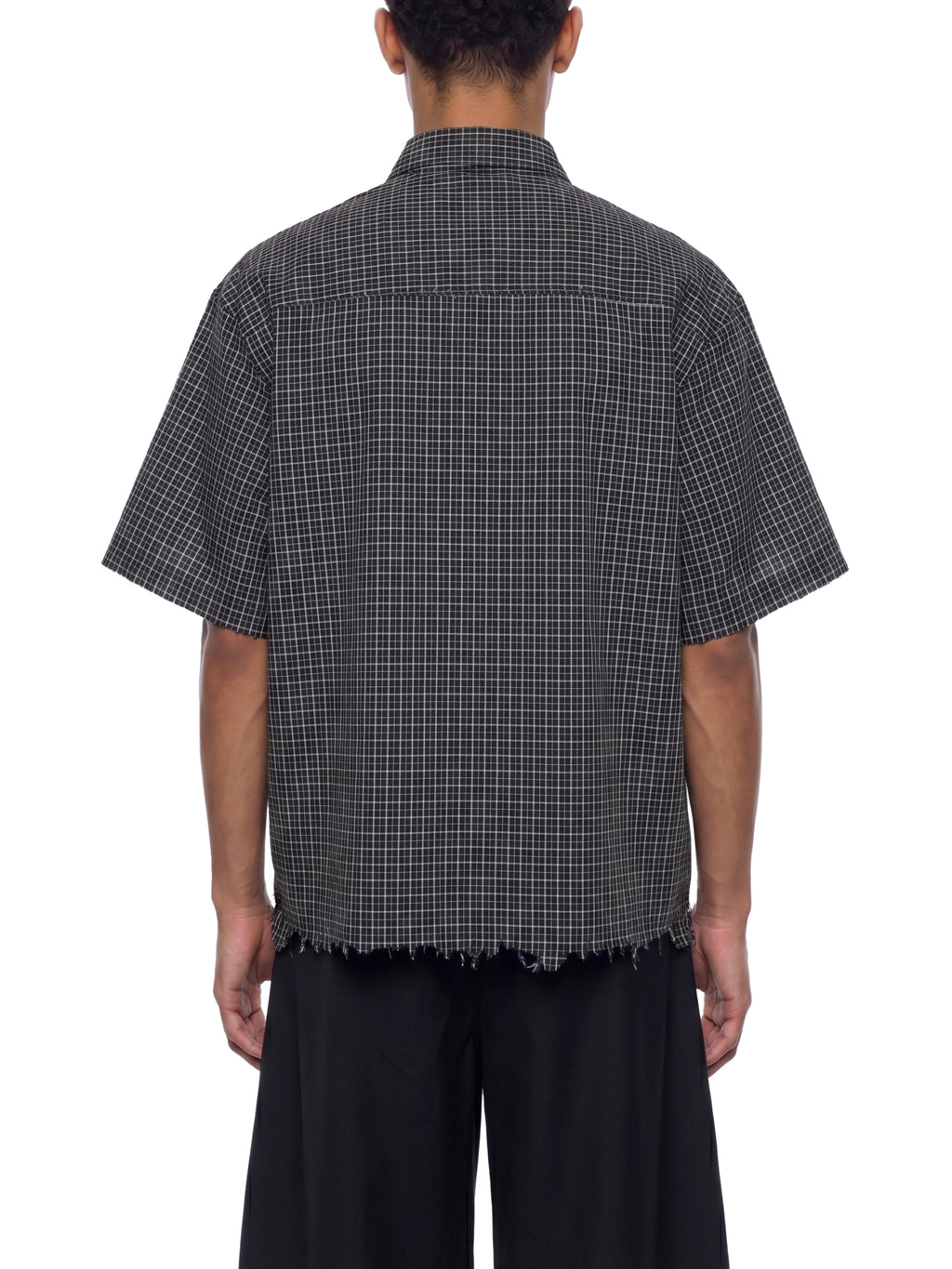 Unisex Distressed Plaid Boxy Shirt
