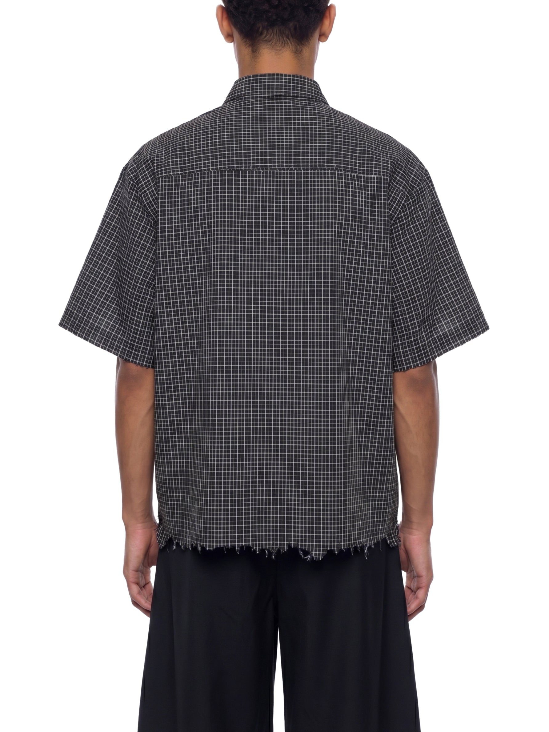 Unisex Distressed Plaid Boxy Shirt
