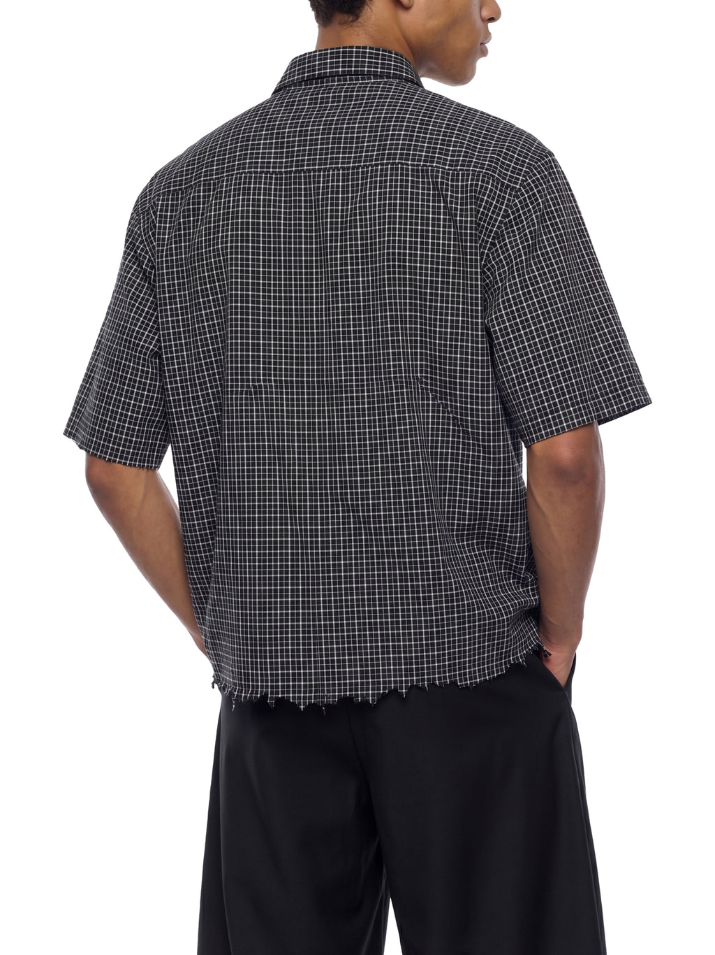 Unisex Distressed Plaid Boxy Shirt