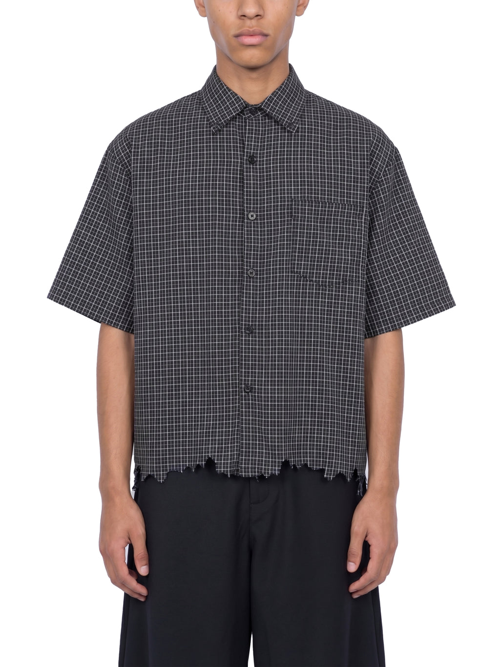 Unisex Distressed Plaid Boxy Shirt