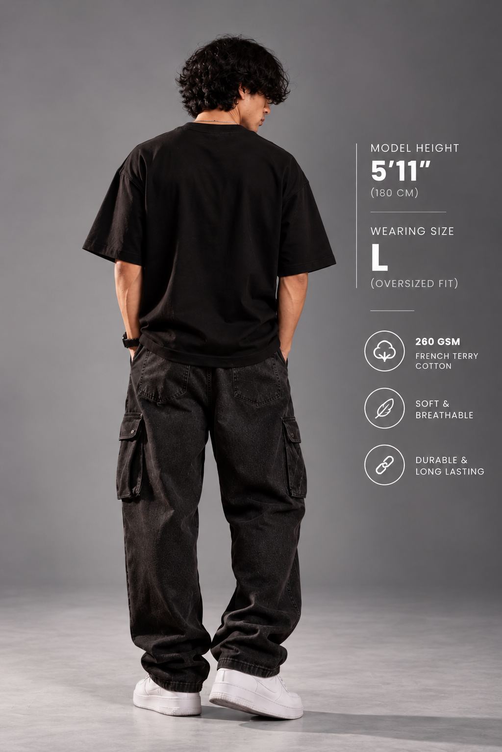 Ramen Fuels Dreams back view with illustrative sizing information