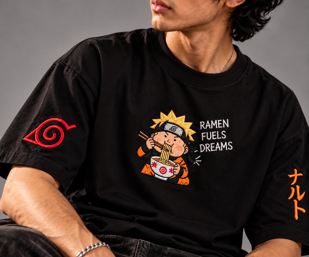 Ramen Fuels Dreams embroidered graphic close-up