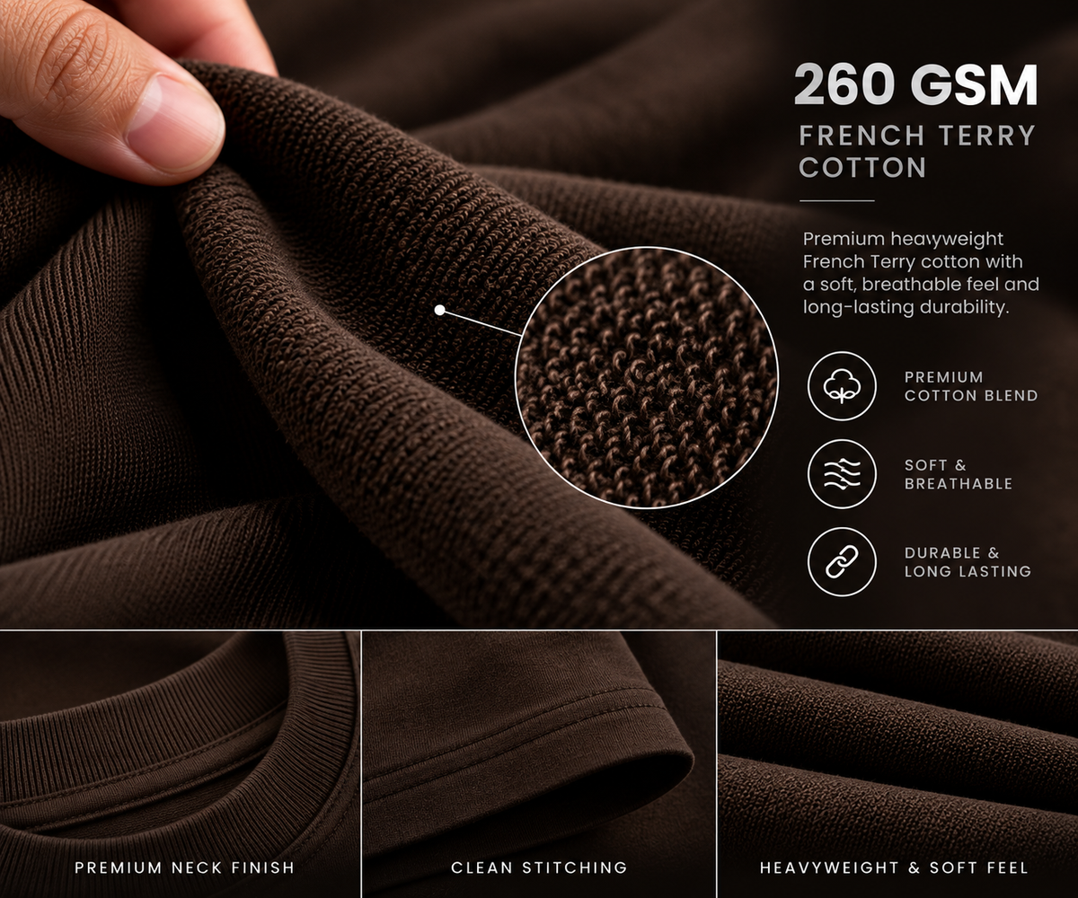 Illustrative fabric detail with 260 GSM label; verify product GSM